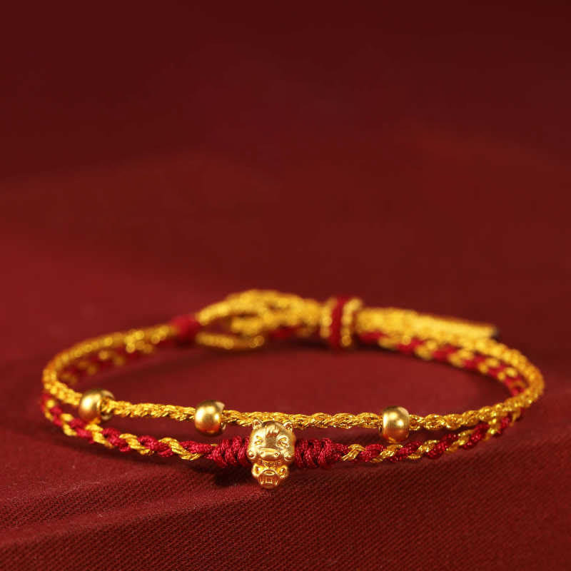 Fortune Jewel 999 Gold Beads Year Of The Horse Double Wrap Golden Red String Luck Bracelet - Fortune Jewel