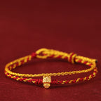 Fortune Jewel 999 Gold Beads Year Of The Horse Double Wrap Golden Red String Luck Bracelet - Fortune Jewel