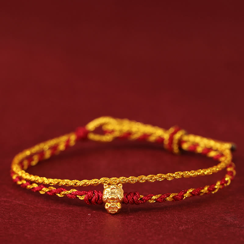 Fortune Jewel 999 Gold Beads Year Of The Horse Double Wrap Golden Red String Luck Bracelet - Fortune Jewel