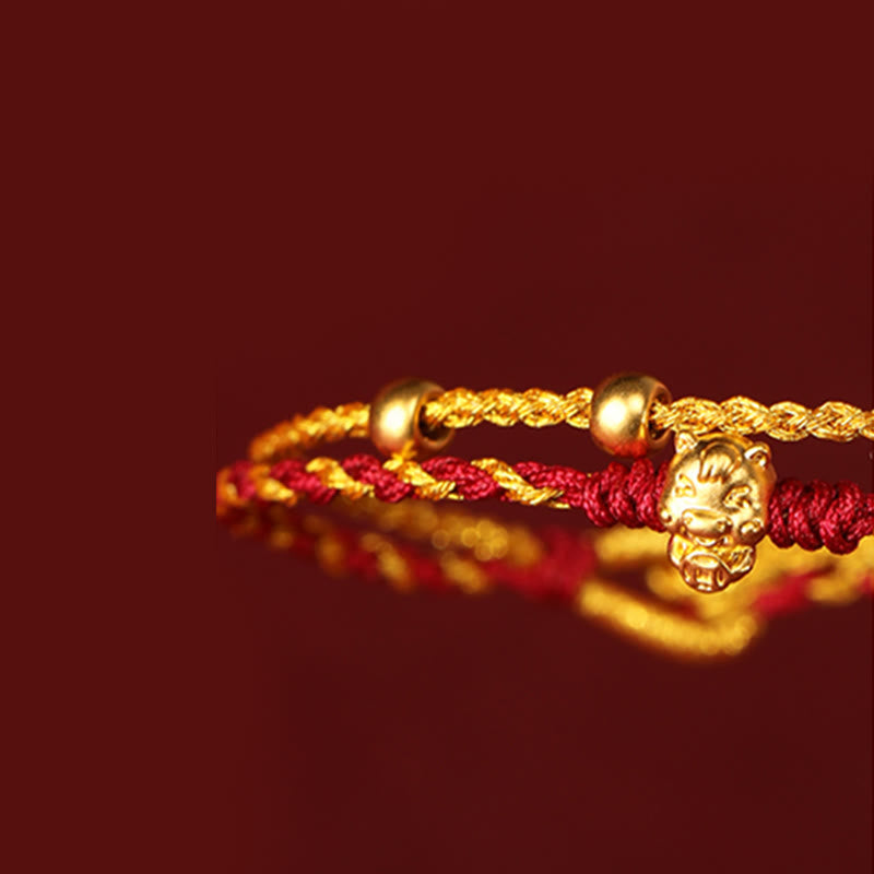 Fortune Jewel 999 Gold Beads Year Of The Horse Double Wrap Golden Red String Luck Bracelet - Fortune Jewel