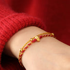 Fortune Jewel 999 Gold Beads Year Of The Horse Double Wrap Golden Red String Luck Bracelet - Fortune Jewel