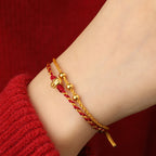 Fortune Jewel 999 Gold Beads Year Of The Horse Double Wrap Golden Red String Luck Bracelet - Fortune Jewel