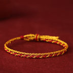 Fortune Jewel 999 Gold Beads Copper Coin Double Wrap Golden Red String Connection Braided Bracelet - Fortune Jewel