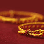 Fortune Jewel 999 Gold Beads Copper Coin Double Wrap Golden Red String Connection Braided Bracelet - Fortune Jewel