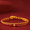 Fortune Jewel 999 Gold Beads Copper Coin Double Wrap Golden Red String Connection Braided Bracelet - Fortune Jewel