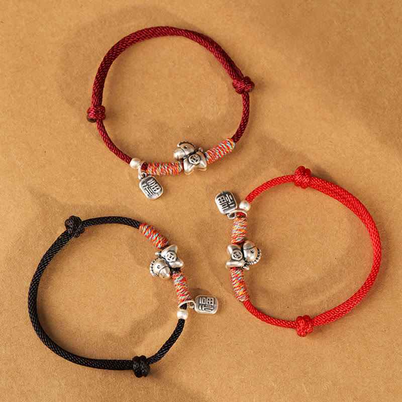 Fortune Jewel 999 Sterling Silver Year Of The Horse Fu Character Charm String Braided Luck Bracelet