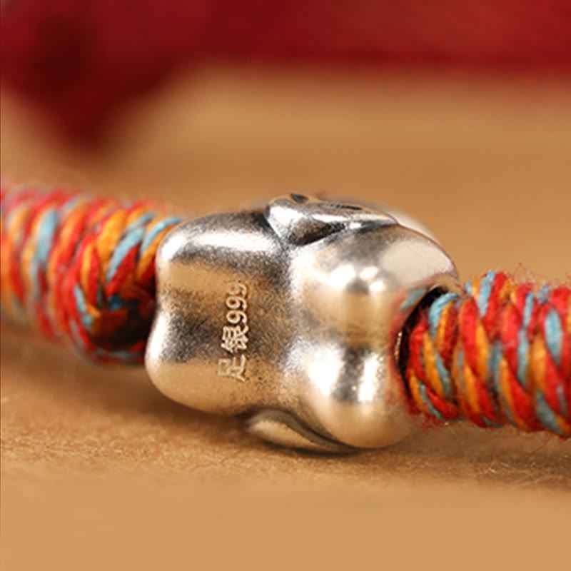 Fortune Jewel 999 Sterling Silver Year Of The Horse Fu Character Charm String Braided Luck Bracelet