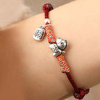 Fortune Jewel 999 Sterling Silver Year Of The Horse Fu Character Charm String Braided Luck Bracelet