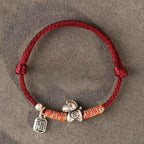 Fortune Jewel 999 Sterling Silver Year Of The Horse Fu Character Charm String Braided Luck Bracelet