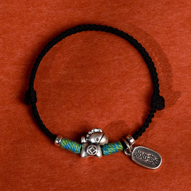 Fortune Jewel 999 Sterling Silver Year Of The Horse 925 Sterling Silver Peace And Joy Charm String Braided Luck Bracelet Anklet - Fortune Jewel