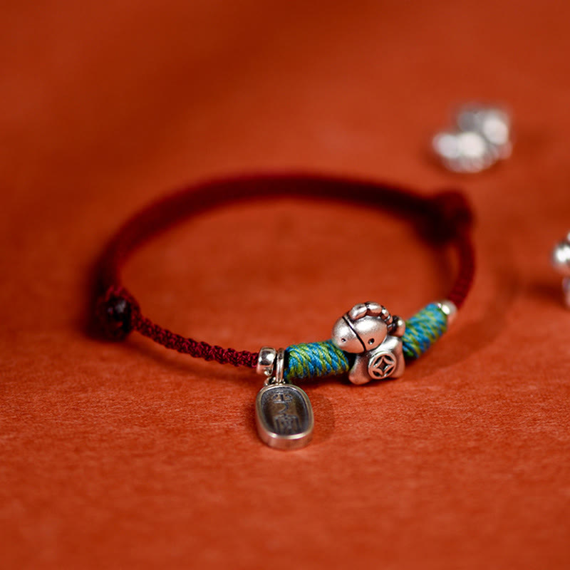 Fortune Jewel 999 Sterling Silver Year Of The Horse 925 Sterling Silver Peace And Joy Charm String Braided Luck Bracelet Anklet - Fortune Jewel