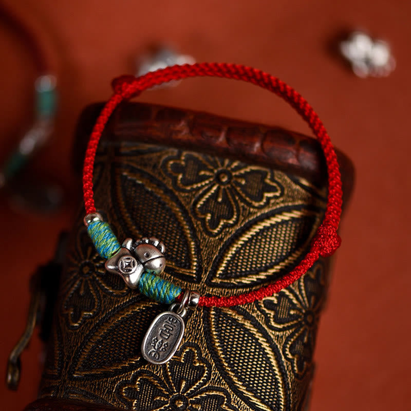 Fortune Jewel 999 Sterling Silver Year Of The Horse 925 Sterling Silver Peace And Joy Charm String Braided Luck Bracelet Anklet - Fortune Jewel