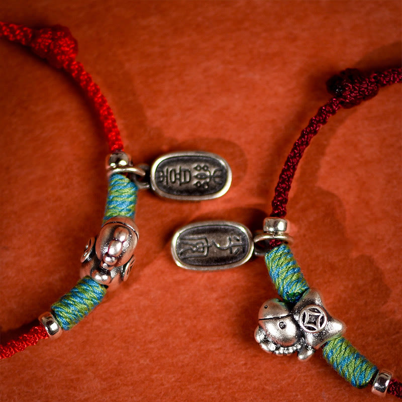 Fortune Jewel 999 Sterling Silver Year Of The Horse 925 Sterling Silver Peace And Joy Charm String Braided Luck Bracelet Anklet - Fortune Jewel
