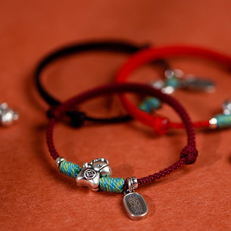 Fortune Jewel 999 Sterling Silver Year Of The Horse 925 Sterling Silver Peace And Joy Charm String Braided Luck Bracelet Anklet - Fortune Jewel