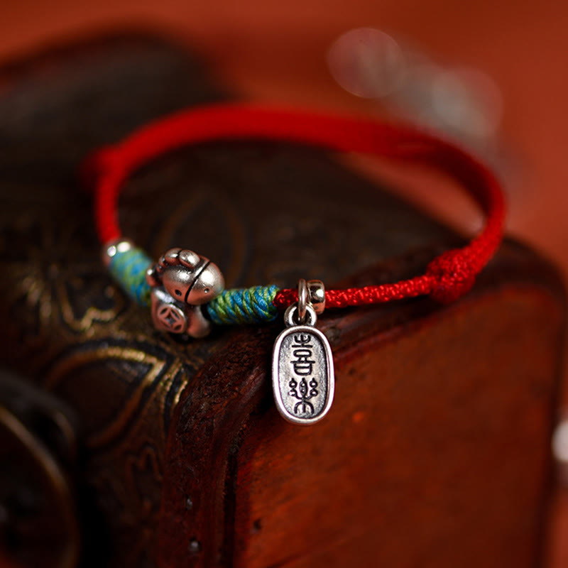 Fortune Jewel 999 Sterling Silver Year Of The Horse 925 Sterling Silver Peace And Joy Charm String Braided Luck Bracelet Anklet - Fortune Jewel