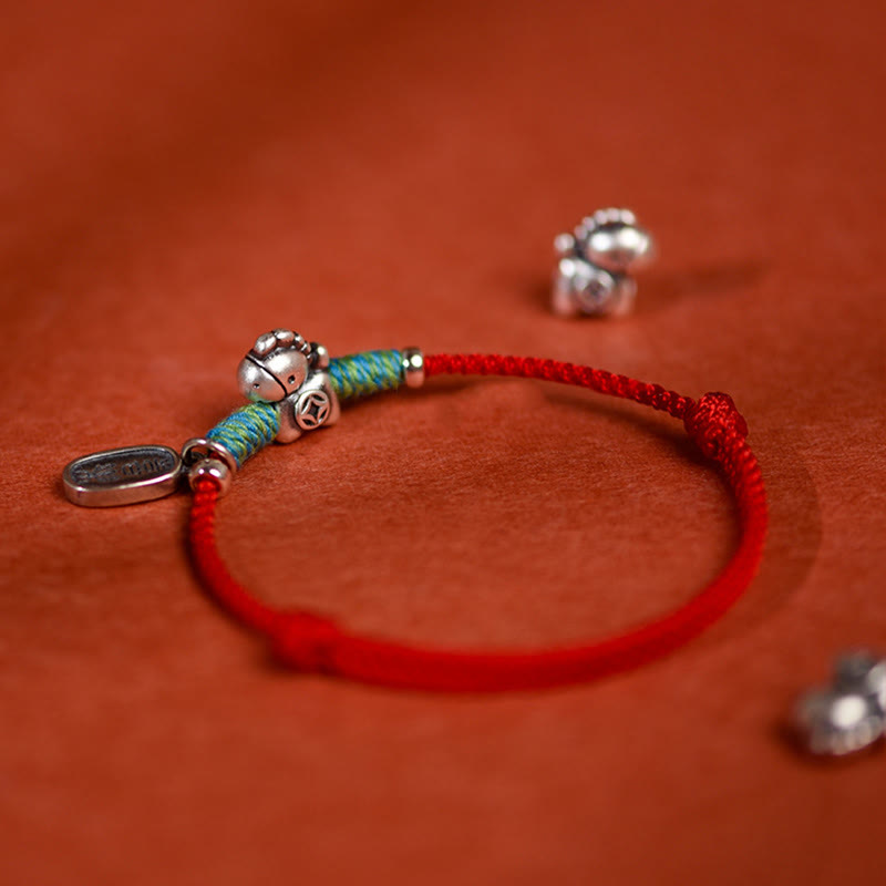 Fortune Jewel 999 Sterling Silver Year Of The Horse 925 Sterling Silver Peace And Joy Charm String Braided Luck Bracelet Anklet - Fortune Jewel