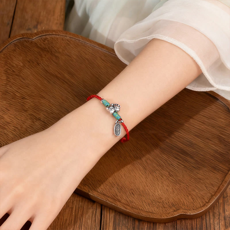 Fortune Jewel 999 Sterling Silver Year Of The Horse 925 Sterling Silver Peace And Joy Charm String Braided Luck Bracelet Anklet - Fortune Jewel