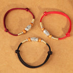Fortune Jewel 999 Sterling Silver Pixiu Charm Peach Wood Bead Handmade String Braided Luck Bracelet Anklet - Fortune Jewel