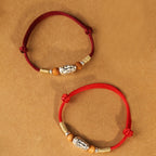 Fortune Jewel 999 Sterling Silver Pixiu Charm Peach Wood Bead Handmade String Braided Luck Bracelet Anklet - Fortune Jewel