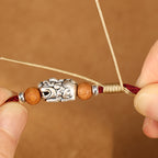 Fortune Jewel 999 Sterling Silver Pixiu Charm Peach Wood Bead Handmade String Braided Luck Bracelet Anklet - Fortune Jewel