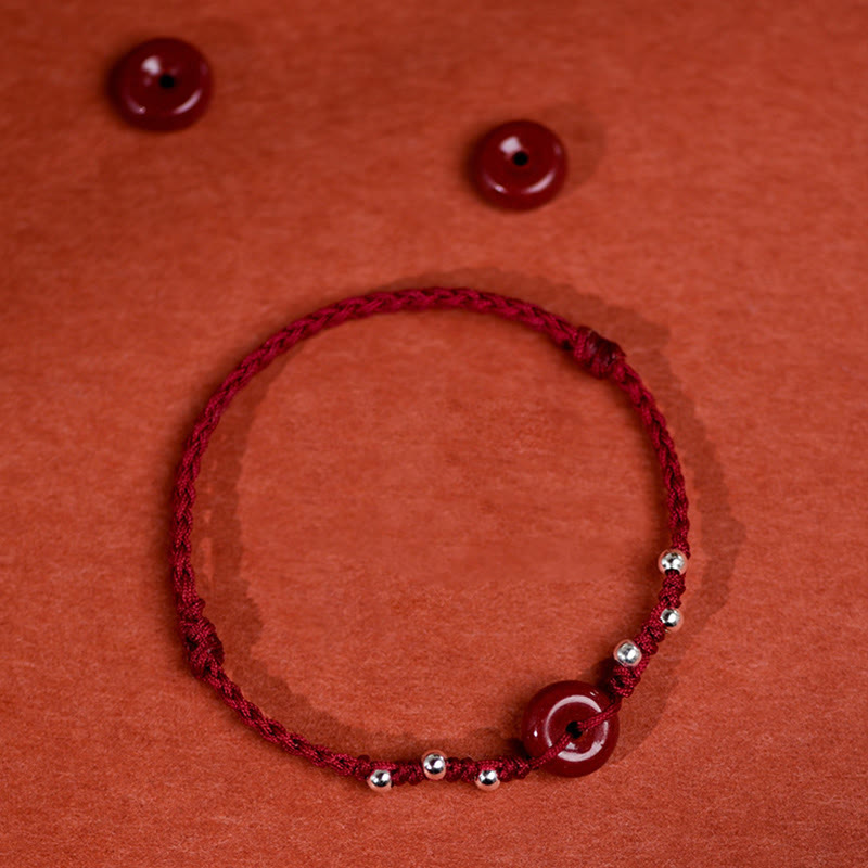 Fortune Jewel Cinnabar Peace Buckle Handmade String Adjustable Blessing Bracelet Anklet - Fortune Jewel