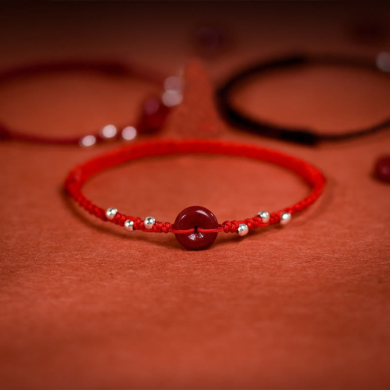 Fortune Jewel Cinnabar Peace Buckle Handmade String Adjustable Blessing Bracelet Anklet - Fortune Jewel