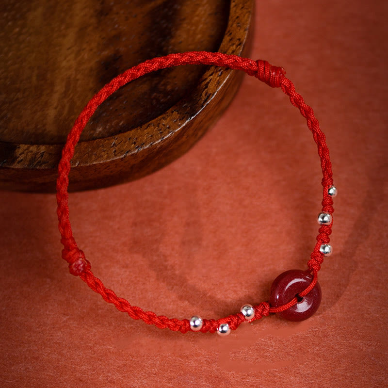 Fortune Jewel Cinnabar Peace Buckle Handmade String Adjustable Blessing Bracelet Anklet - Fortune Jewel