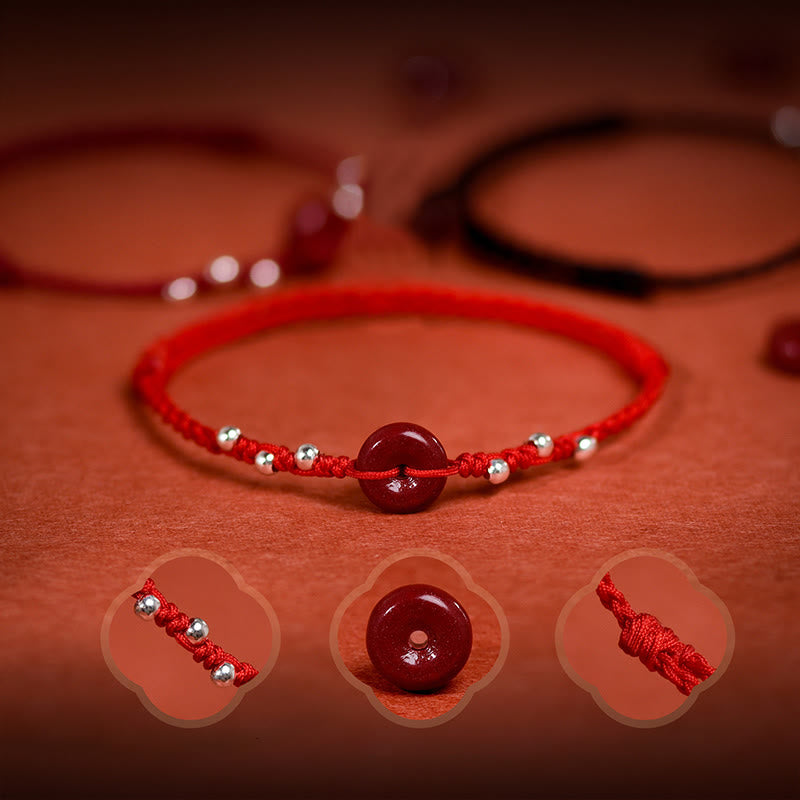 Fortune Jewel Cinnabar Peace Buckle Handmade String Adjustable Blessing Bracelet Anklet - Fortune Jewel