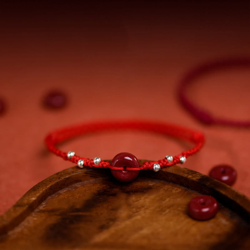 Fortune Jewel Cinnabar Peace Buckle Handmade String Adjustable Blessing Bracelet Anklet - Fortune Jewel