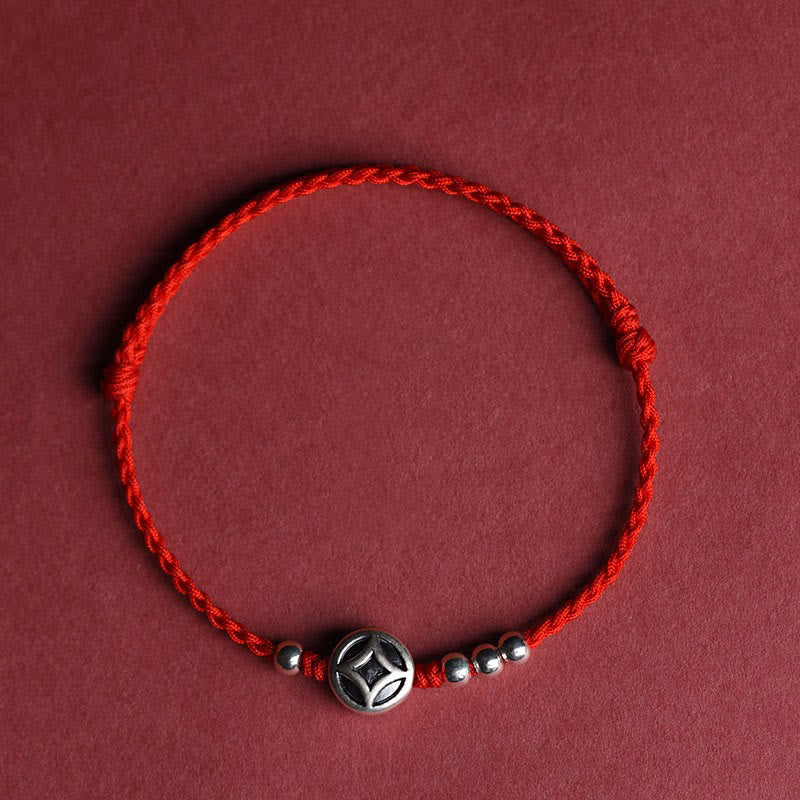Fortune Jewel 999 Sterling Silver Copper Coin Charm Handmade String Strength Bracelet Anklet - Fortune Jewel