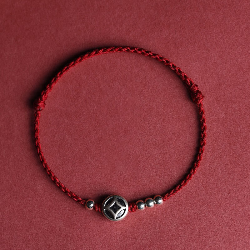 Fortune Jewel 999 Sterling Silver Copper Coin Charm Handmade String Strength Bracelet Anklet - Fortune Jewel