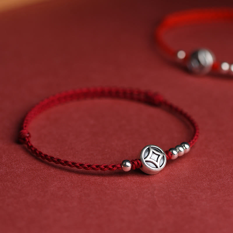 Fortune Jewel 999 Sterling Silver Copper Coin Charm Handmade String Strength Bracelet Anklet - Fortune Jewel