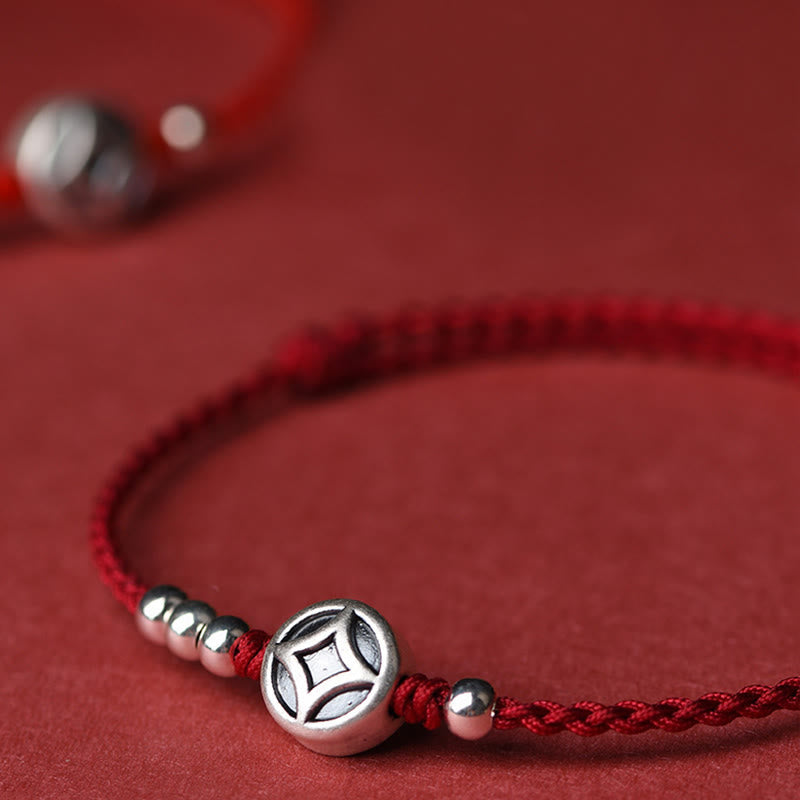 Fortune Jewel 999 Sterling Silver Copper Coin Charm Handmade String Strength Bracelet Anklet - Fortune Jewel