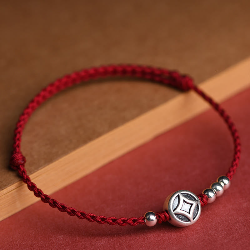 Fortune Jewel 999 Sterling Silver Copper Coin Charm Handmade String Strength Bracelet Anklet - Fortune Jewel