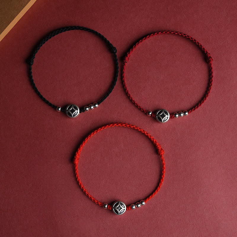 Fortune Jewel 999 Sterling Silver Copper Coin Charm Handmade String Strength Bracelet Anklet - Fortune Jewel