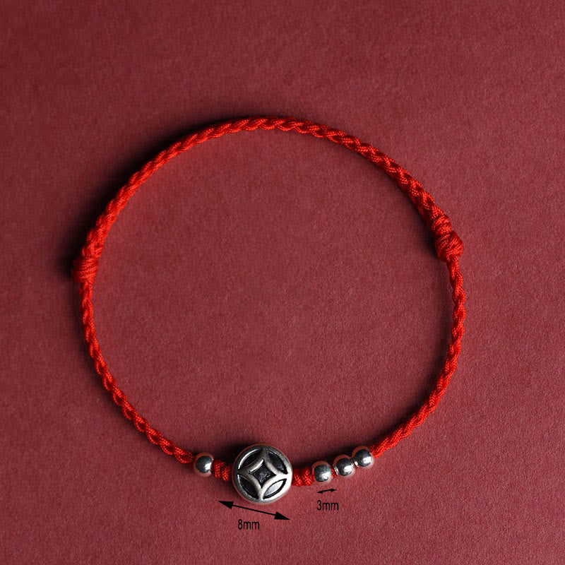 Fortune Jewel 999 Sterling Silver Copper Coin Charm Handmade String Strength Bracelet Anklet - Fortune Jewel