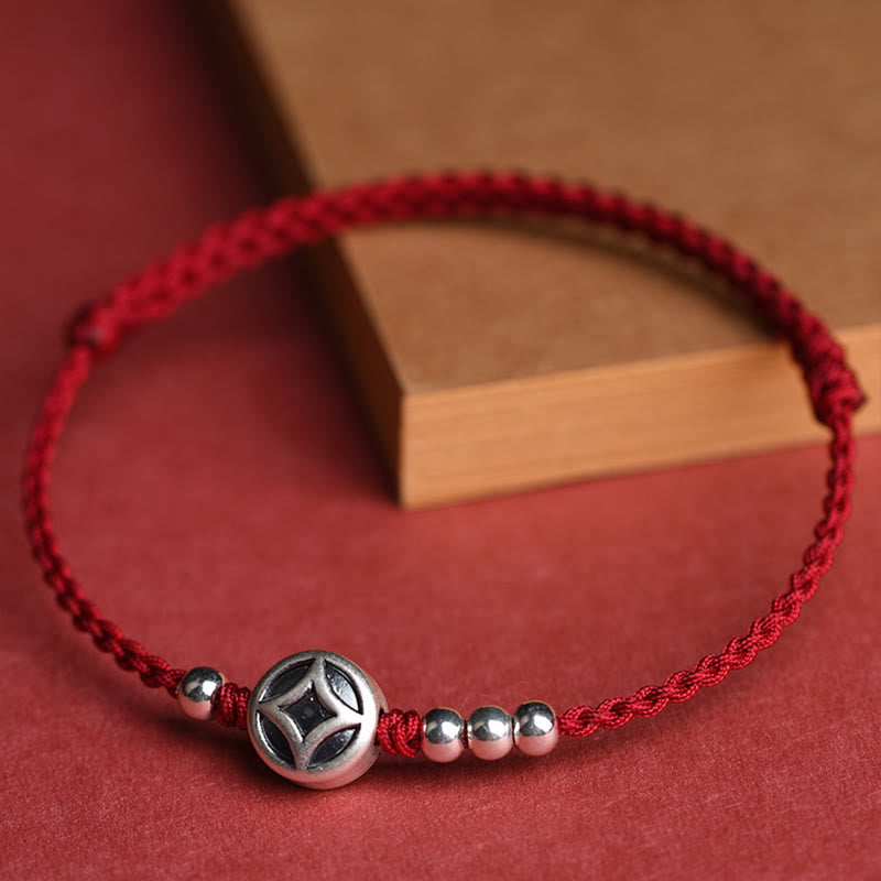 Fortune Jewel 999 Sterling Silver Copper Coin Charm Handmade String Strength Bracelet Anklet - Fortune Jewel