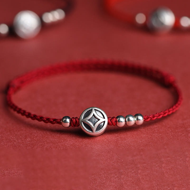 Fortune Jewel 999 Sterling Silver Copper Coin Charm Handmade String Strength Bracelet Anklet - Fortune Jewel