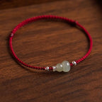 Fortune Jewel Gourd Hetian Jade Red String Prosperity Bracelet Anklet - Fortune Jewel