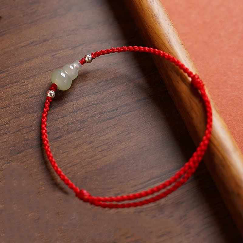 Fortune Jewel Gourd Hetian Jade Red String Prosperity Bracelet Anklet - Fortune Jewel