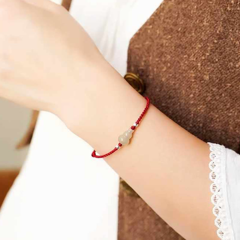 Fortune Jewel Gourd Hetian Jade Red String Prosperity Bracelet Anklet - Fortune Jewel