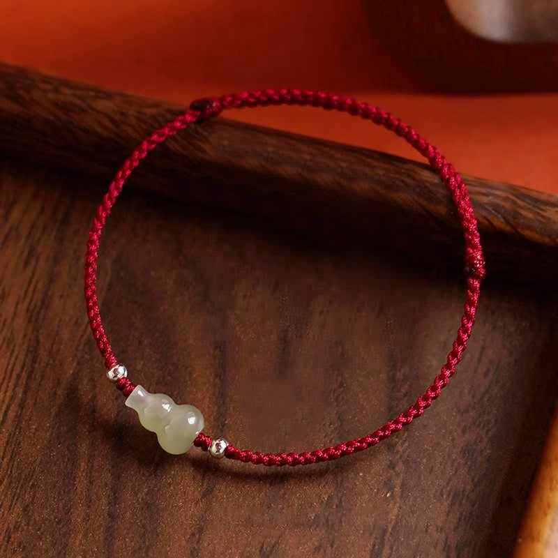 Fortune Jewel Gourd Hetian Jade Red String Prosperity Bracelet Anklet - Fortune Jewel