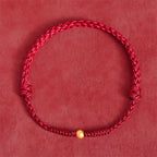 Fortune Jewel 925 Sterling Silver Plated Gold Single Bead Strength Braided Red Rope Bracelet Anklet - Fortune Jewel