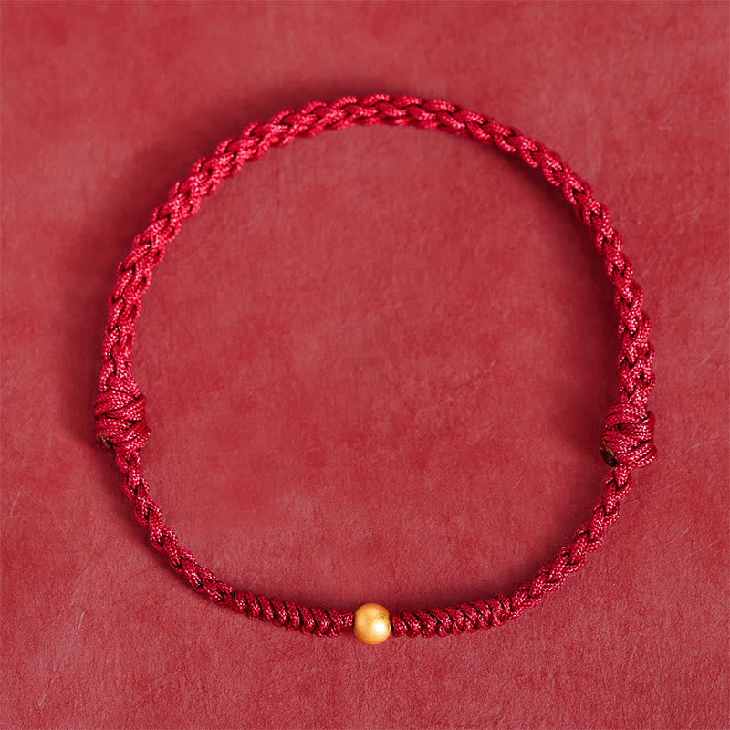 Fortune Jewel 925 Sterling Silver Plated Gold Single Bead Strength Braided Red Rope Bracelet Anklet - Fortune Jewel