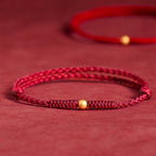 Fortune Jewel 925 Sterling Silver Plated Gold Single Bead Strength Braided Red Rope Bracelet Anklet - Fortune Jewel