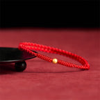 Fortune Jewel 925 Sterling Silver Plated Gold Single Bead Strength Braided Red Rope Bracelet Anklet - Fortune Jewel