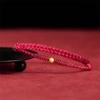 Fortune Jewel 925 Sterling Silver Plated Gold Single Bead Strength Braided Red Rope Bracelet Anklet - Fortune Jewel