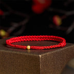 Fortune Jewel 925 Sterling Silver Plated Gold Single Bead Strength Braided Red Rope Bracelet Anklet - Fortune Jewel
