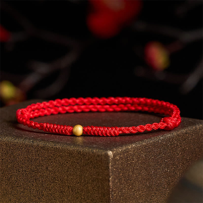 Fortune Jewel 925 Sterling Silver Plated Gold Single Bead Strength Braided Red Rope Bracelet Anklet - Fortune Jewel