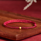 Fortune Jewel 925 Sterling Silver Plated Gold Single Bead Strength Braided Red Rope Bracelet Anklet - Fortune Jewel